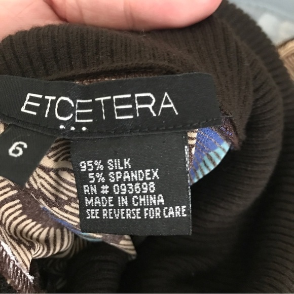 Etcetera silk spandex peacock print turtle neck long sleeve top - Picture 14 of 14